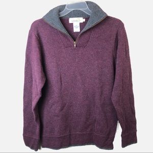 Irelands Eye 100% Wool Pullover Sweater Mens Small 1/4 Zip Long Sleeve Burgundy